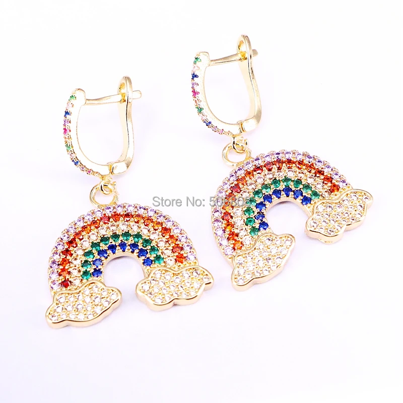 

4 Pairs, Colorful CZ Earring, Rainbow Crystal Zirconia Dangle Earrings
