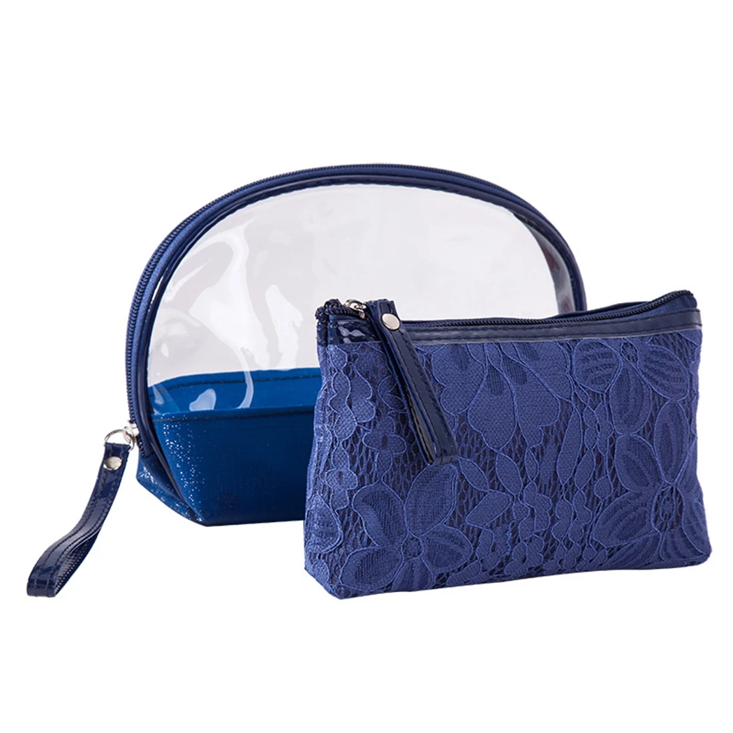 Комплект из 2 предметов кружевная сумочка-Косметичка Прозрачный Женский ПВХ хранение туалетных принадлежностей сумка прозрачная сумка