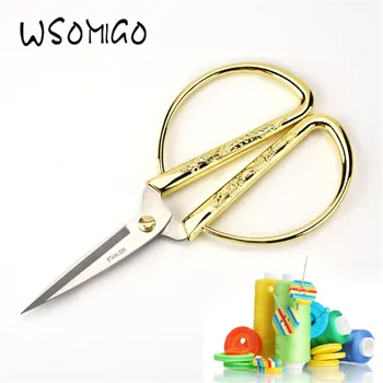 

WSOMIGO 1Pcs 8.5*5.3cm Vintage Dragon Pattern Gold Sewing Scissors Embroidery for Needlework Fabric Cutter Tailor's Scissors-S