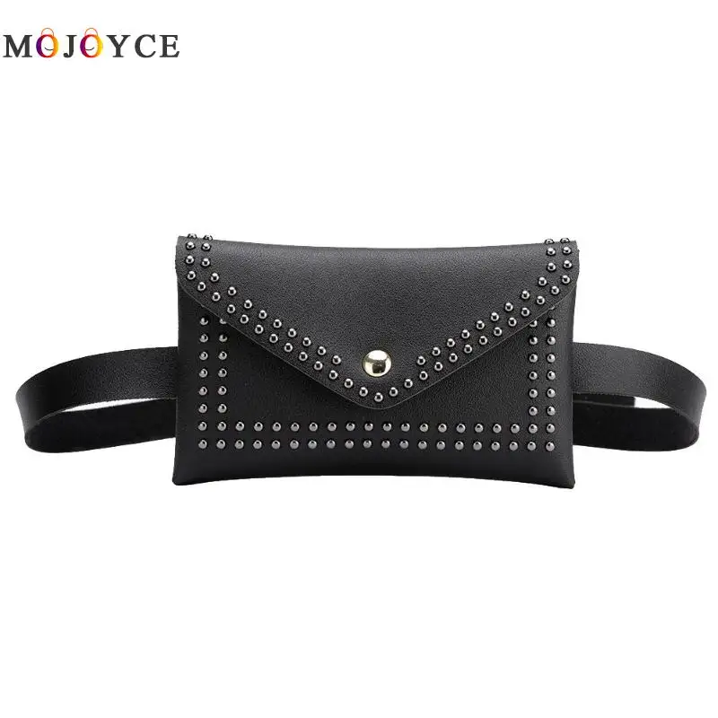 

Fashion Women Belt Bag Solid Color Rivet Shoulder Waist Bag Women PU Leather Fanny Pack