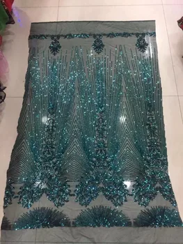 

Teal Designs African French Lace Fabric High Quality Nigeria French Net Lace Tulle 2018 With Sequins For Wedding