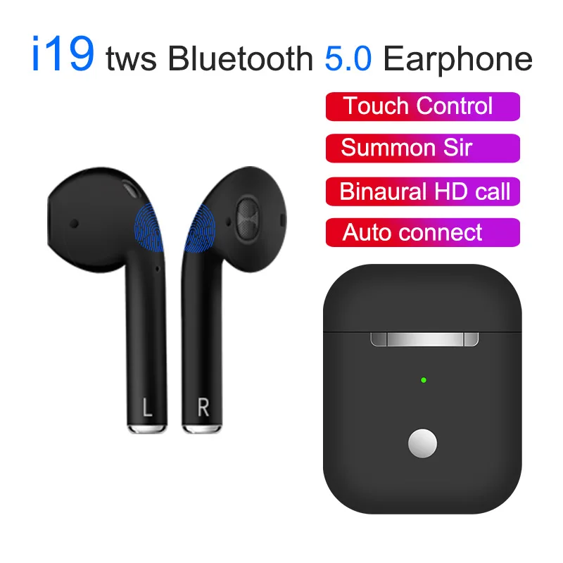 

2019 new i19 TWS Touch wireless Bluetooth 5.0 earphone i7s headsets stereo earbuds mini Air ear pods PK W1 Chip not XY Pods i10