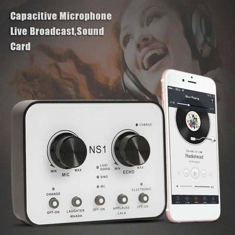 

Capacitive Microphone NS1 Mobile Phone Streamer Live Broadcast Soundcard Universal Home Cinema System Home Theatre System
