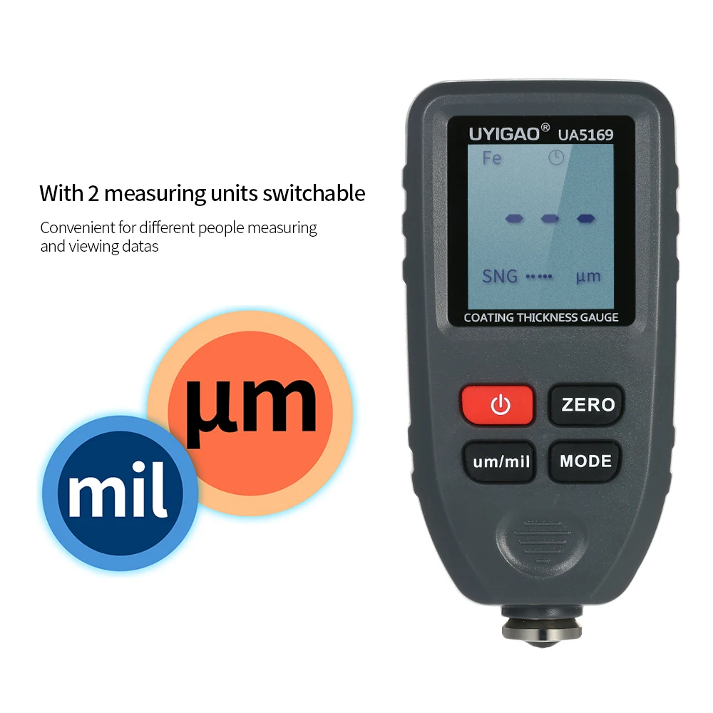 

UYIGAO Handheld Backlight LCD Digital Paint Coating Thickness Gauge Car Paint Meter Tester Auto Function