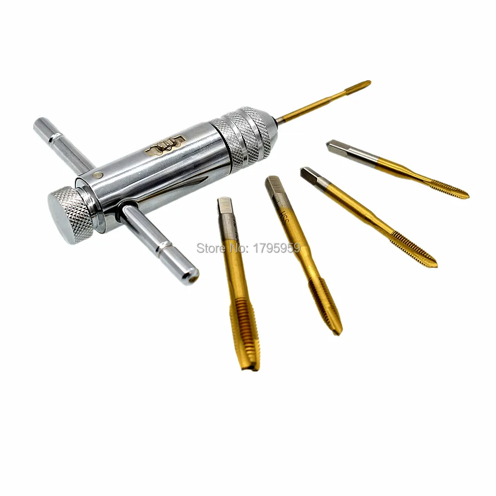 5pc HSS Titanium Metric Tap Drill Bit M3 M4 M5 M6 M8 with Ratchet Tap