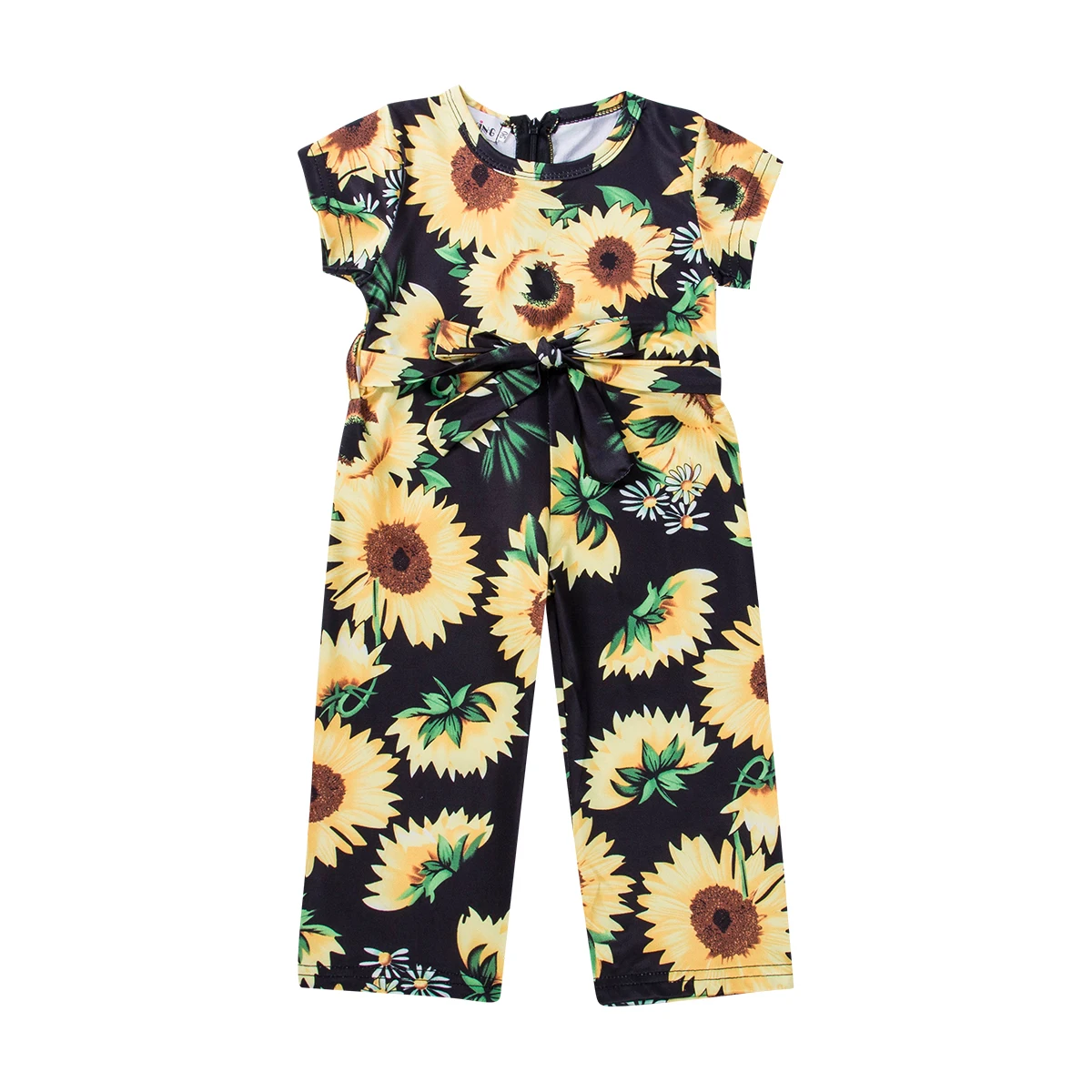 2019 Summer Toddler Kids Baby Girl Sunflower Romper Short Sleeve Belt
