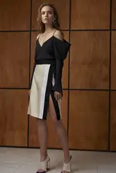 Топы на бретельках с открытыми плечами с длинным рукавом сексуальный рубашка лоскутное Разделение элегантные юбки модные высокое