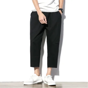 

Joggers Sweatpants Men Fashion Solid Color Straight Loose Elastic Waist Streetwear Hip Hop Seven Pants Man New Male Clothes