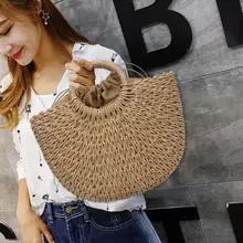 Летняя Пляжная соломенная тканая сумка через плечо портативная женская большая Повседневная однотонная вязаная простая ручная ручка
