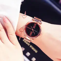 Звездное Женщины Кварцевые женские часы горный хрусталь водостойкие женщины & #39 s часы натуральная кожа высококлассные большой циферблат