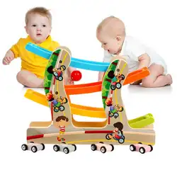 Детские Красочные Educationa деревянная лестница скользящая машинка деревянный слот трек автомобиль Летающие игрушки образовательная модель