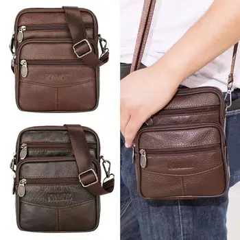 

Genuine Leather Men Phone Pouch Shoulder Messenger Crossbody Bags Men's Casual Bum Hip Belt Waist Bag