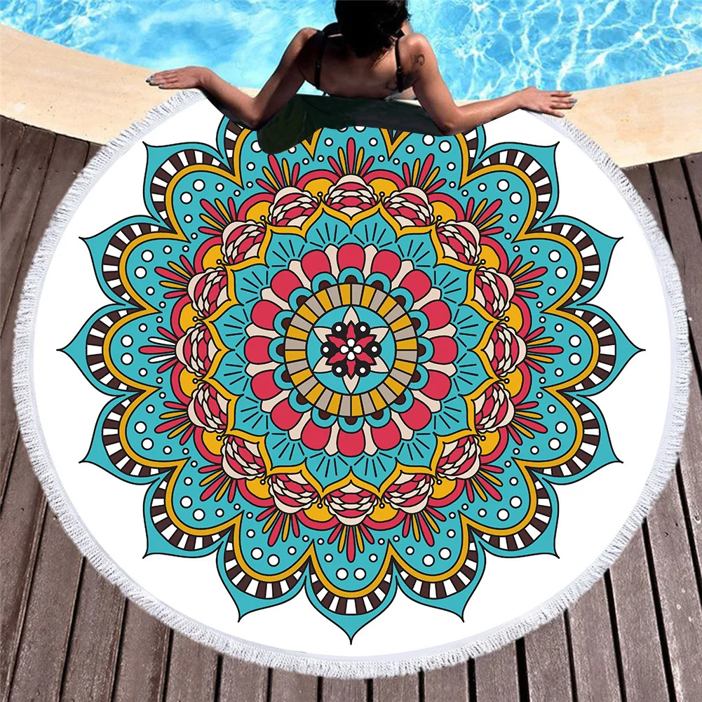 

Lotus Mandala Round Beach Towel Microfiber Towel Beach For Adults Kids Home Decor Wall Taprstry Blanket Large Summer Bath Towels