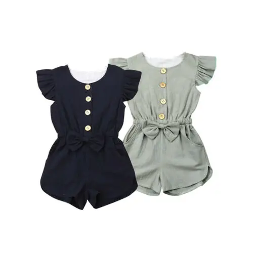 

Toddlers Girls Summer Button Romper Sleeveless Ruffle Jumpsuit Outfit