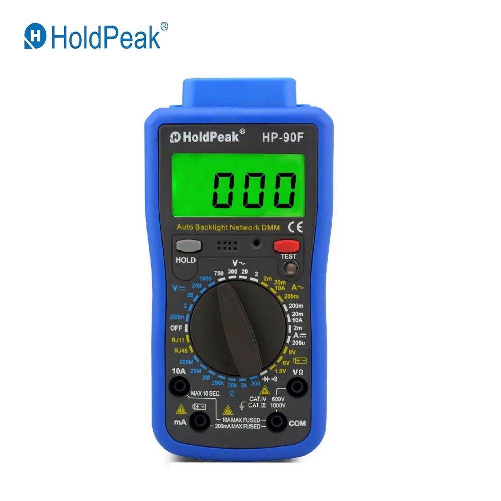 

HoldPeak HP-90F Digital Multimeter AC/DC Current Voltage Resistance Meter with RJ11 Telephone Line RJ45 Network Cable Diode Test