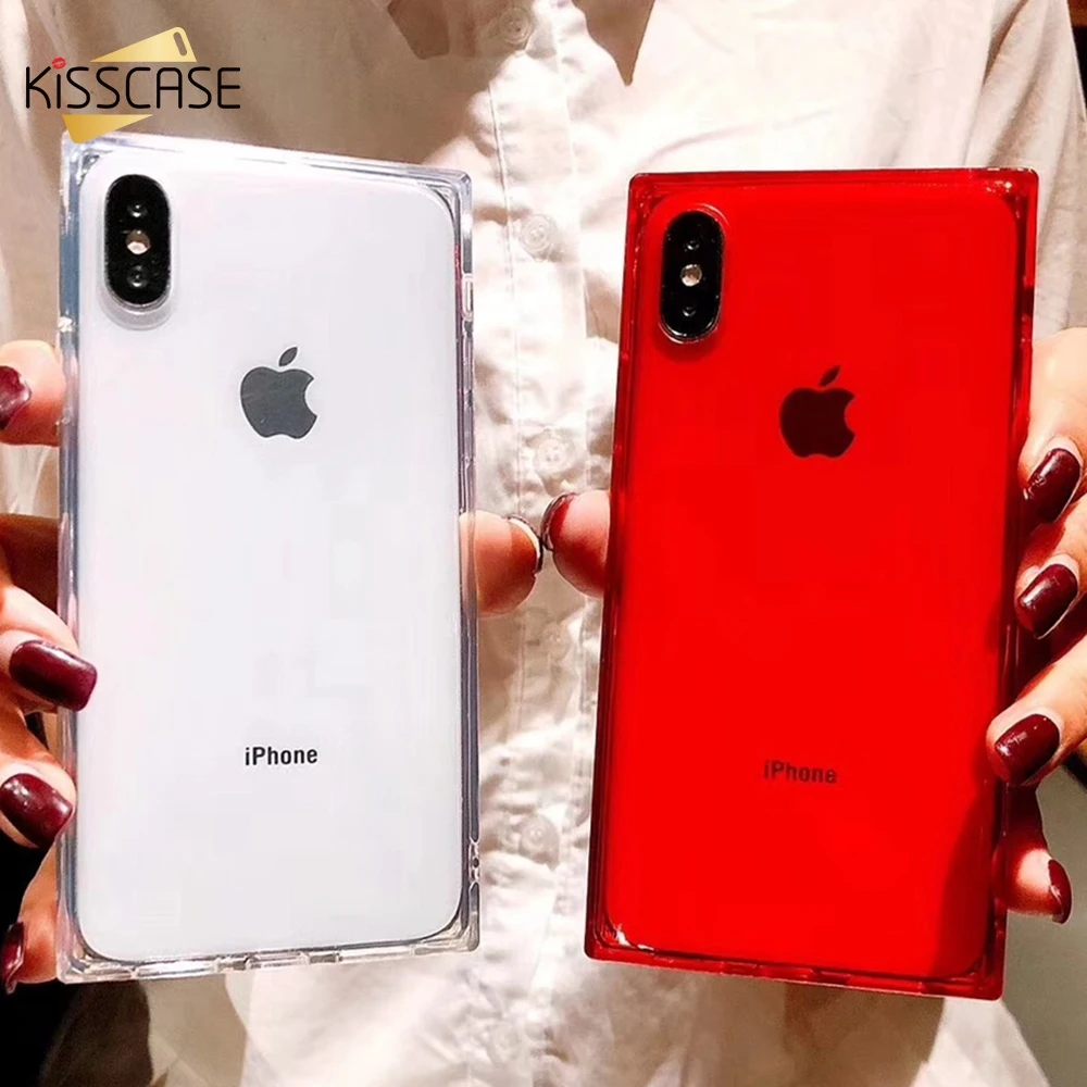 KISSCASE Square Phone Case For iPhone XS MAX XR X 8 7 6 6s Plus Soft shell Anti-fall Transparent Cover 5 5S SE Cases |