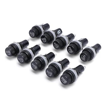 

10pcs 250V 10A Glass Fuse Holder Black Panel Mount Screw Cap Fuse Holder Case for Glass Tube Fuse 5x20mm
