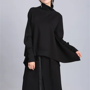 

2019 Women Batwing Sleeve Turtleneck Collar Sweatshirts Spring Loose Irregular Casual Top Fashion Solid Pullovers