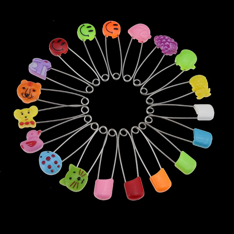 

Plastic Head Safety Pins Infant Kids Cloth Nappy Locking Brooch Buckles 2 Size Colorful Safety Pins Supply