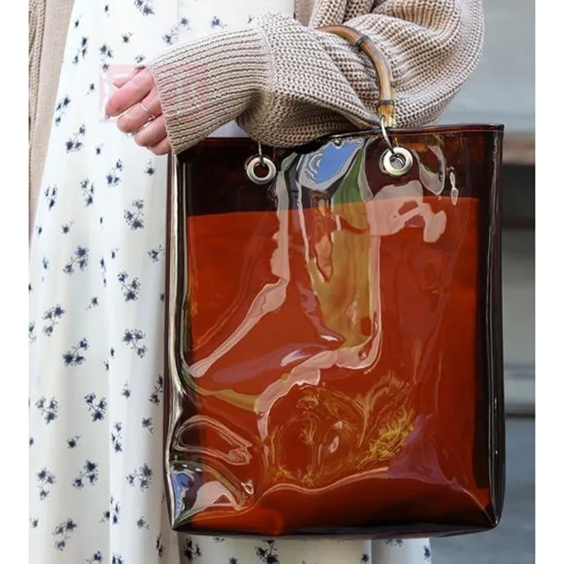 

2019 New Spring Summer Women Fashion Pvc Double Root Handbags Female Big Capacity Flap Totes Top Handle Bags Unisex Pocket OC016