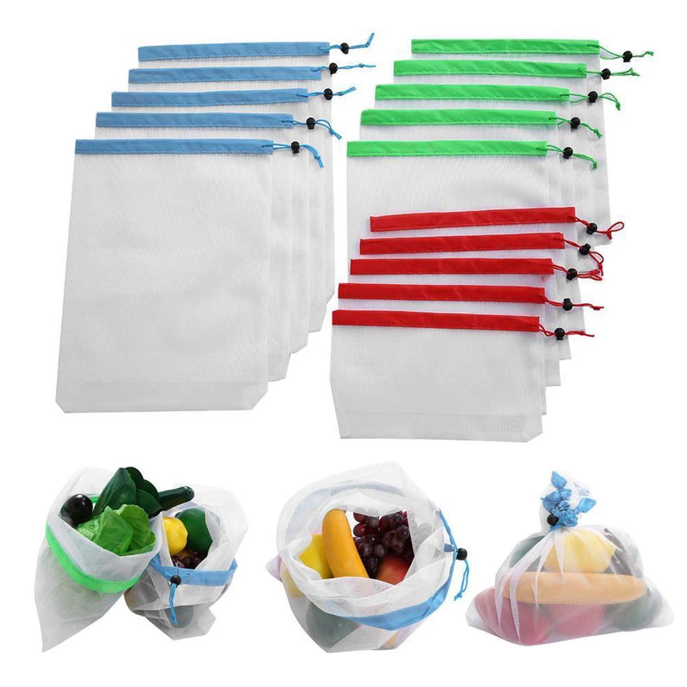 15x Eco Friendly Reusable Mesh Produce Bags Superior Double Stitched Strength 