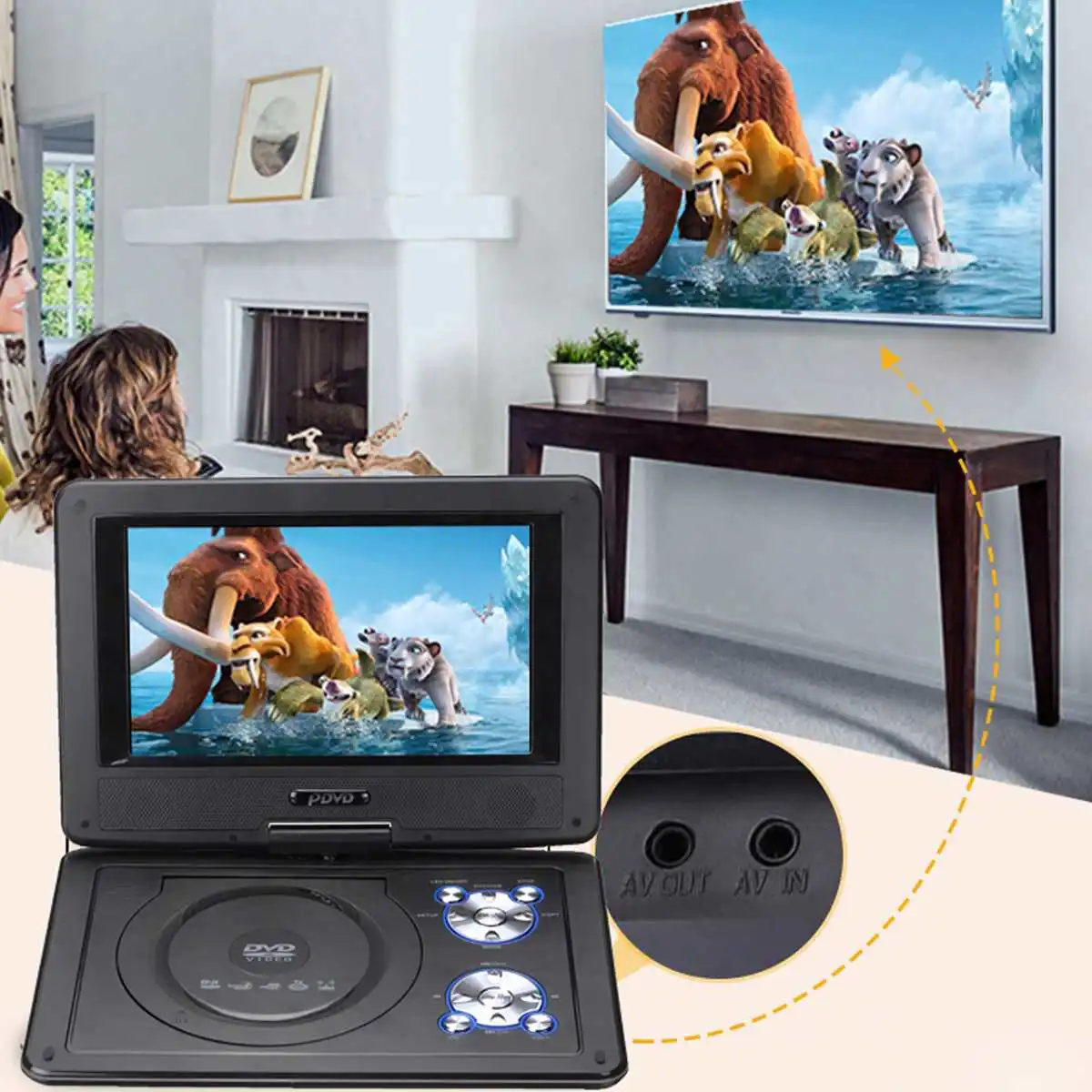 

9.8 inch Portable DVD Player 270 Degree Rotating TFT LCD Screen FM VCD CD MP3 Player for DVD TV Car Charger