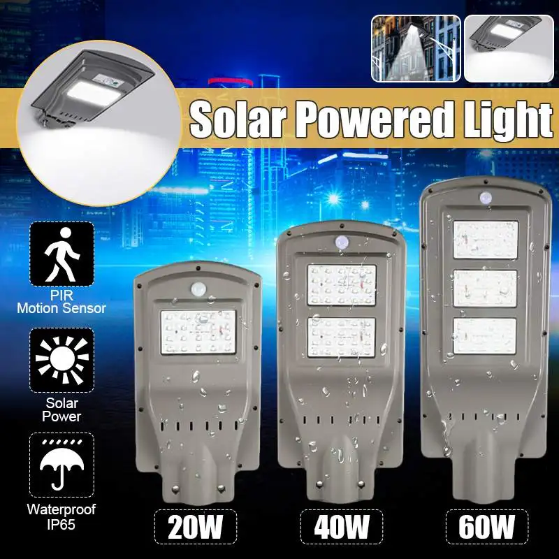 

Smuxi Outdoor Super Bright 20W/40W/60W LED Solar Lamp Wall Street Light Motion Sensor IP65 Waterproof Security Lamp for Garden
