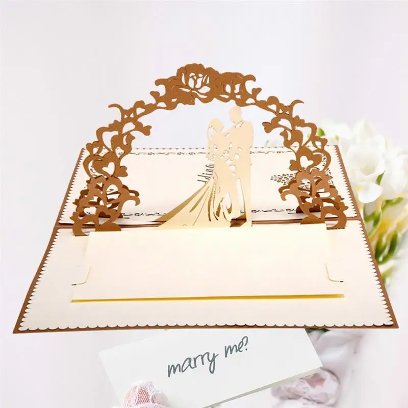

1pc Laser Cut Hollow Cut Pop Up Invitation Gift Wedding Greeting Card with Envelope for Groom Newlyweds Bride Couple