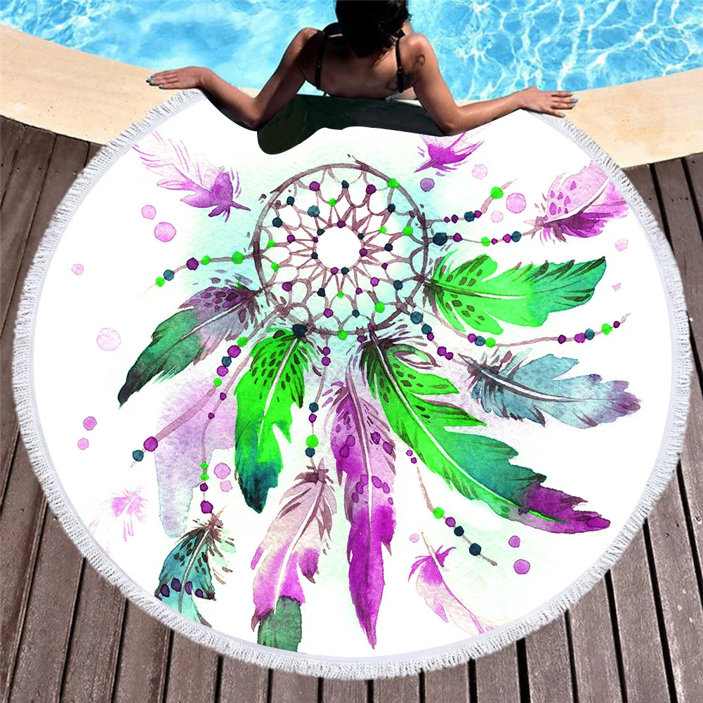 

Watercolor Dream Catcher Tassel Beach Towels Home Decor Bohemian Style Microfiber Bath Towel Summer Large Toalla 150cm Yoga Mat