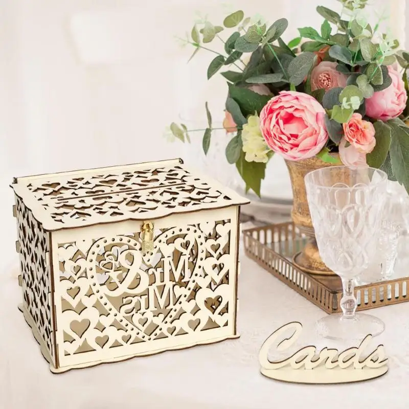 Деревянная свадебная открытка коробка денег с замком великолепное свадебное украшение контейнер для запасов Свадебный день рождения Декор