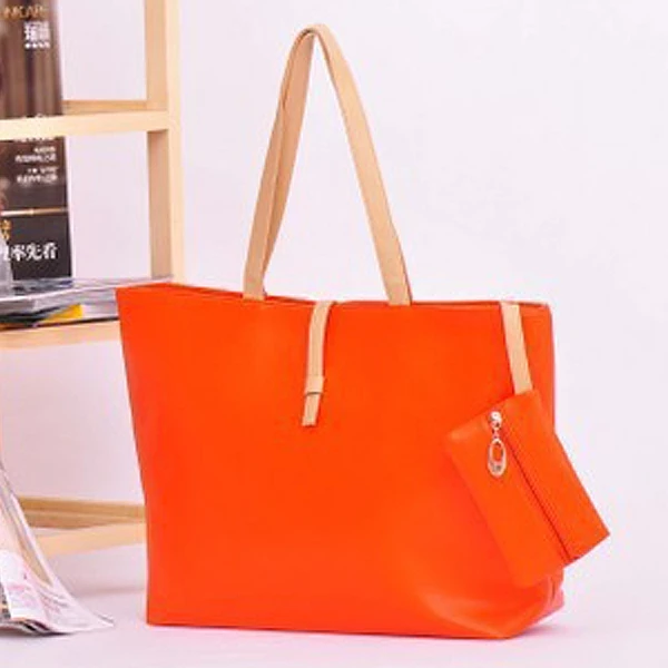 

1pc Ladies Shoulder Tote Handbag Large Capacity Ladies Shoulder Tote Handbag Leather Shopping travel bag storage Orange