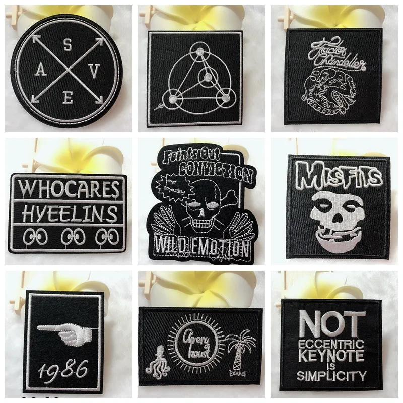 

2019 1PCS Dark Creative series Punk Embroidery Patches Backpack Stickers Fabric Iron on Man Clothes Skeleton Skull Appliques