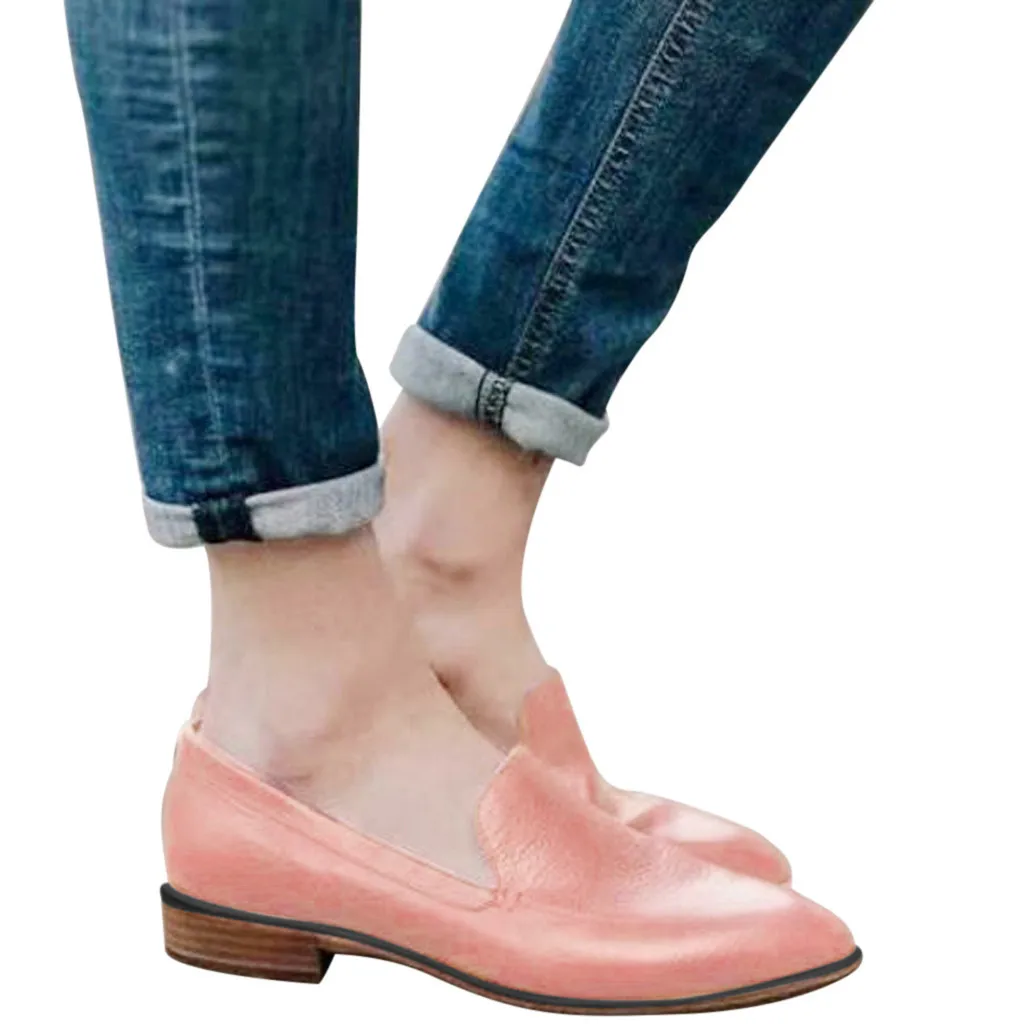 

New 2019 Explosion Women Round Toe Shoes Solid Color Slip On Square Heel Drive Car Single Zapatos De Mujer Luxury Brands #78
