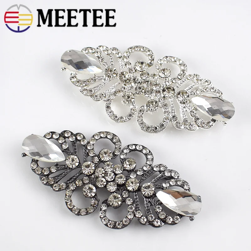 2set=4pcs 8*4cm Metal Clasp Garment Hook Buckle Crystal Rhinestones