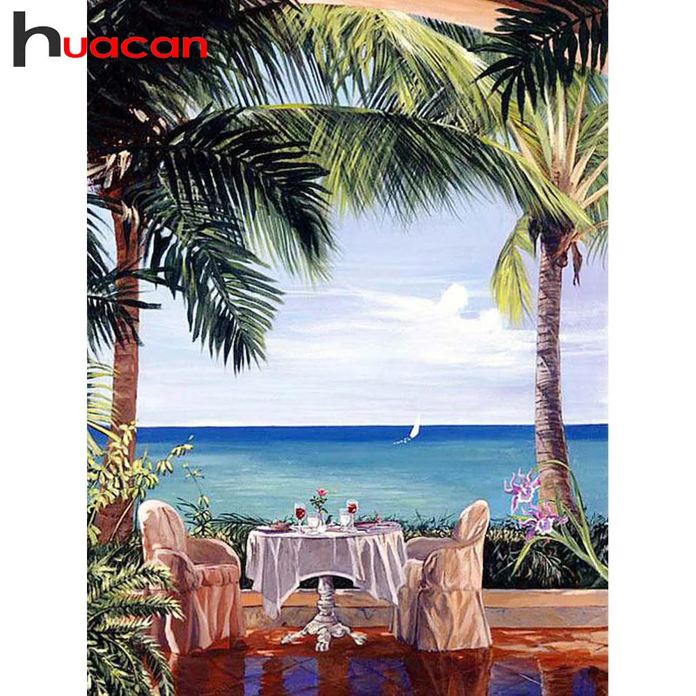 

Huacan Diamond Painting Full Square 5D DIY Seaside Full Display Diamond Embroidery Scenery Cross Stitch Decor Home Craft Gift