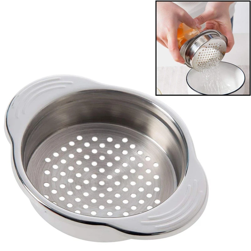 

Stainless Steel Food Can Strainer Sieve Tuna Press Lid Oil Drainer remover Unique no-mess Dishwasher Safe Design