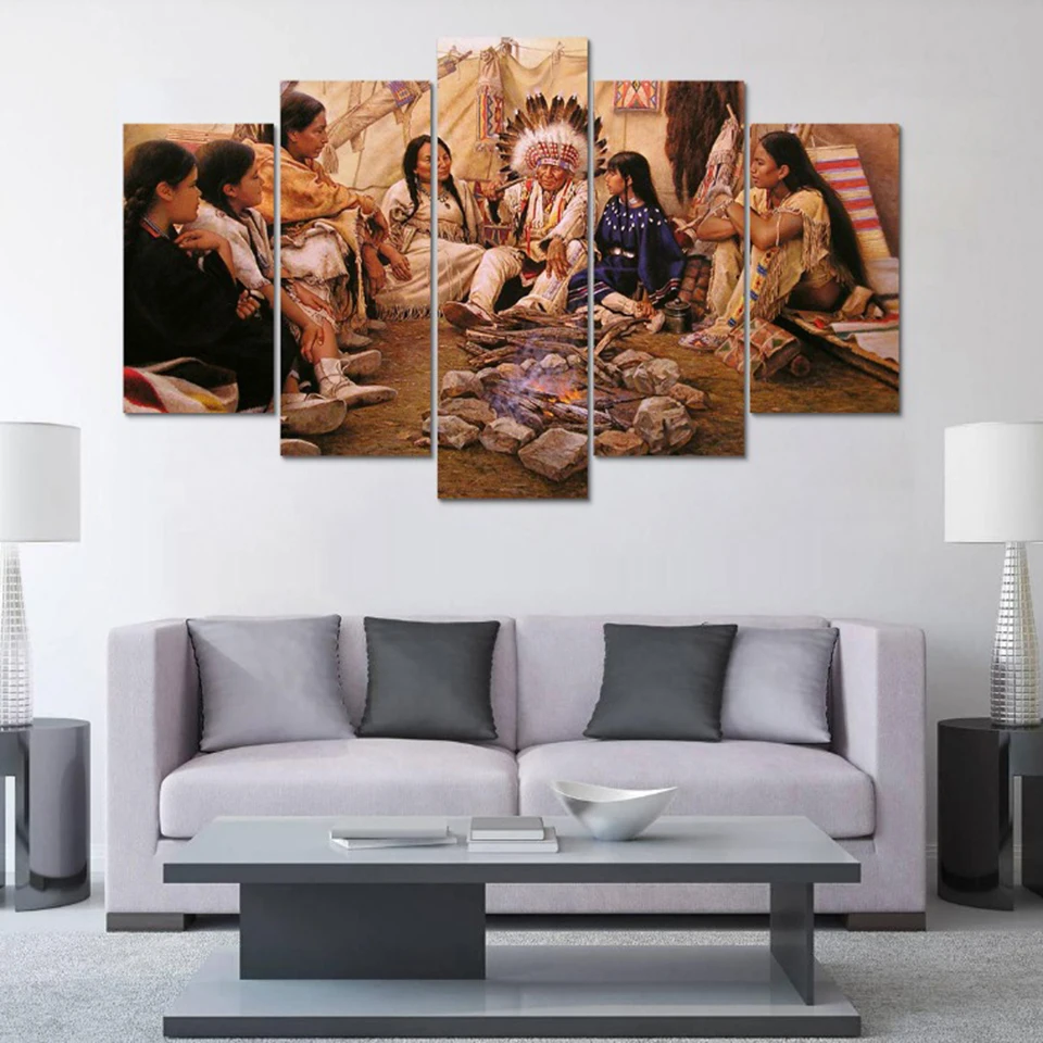 

Modular Art Painting Printed Canvas Poster Frame Home Decor 5 Panel Native American Culture Native Living Room Wall HD Pictures