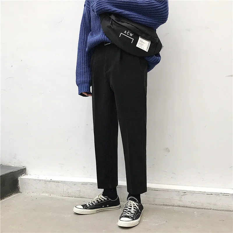 Men's Casual Pants 2019 Spring New Solid Color Personality Nine Points Pants Wool Pants Loose Self-cultivation Men's Trousers