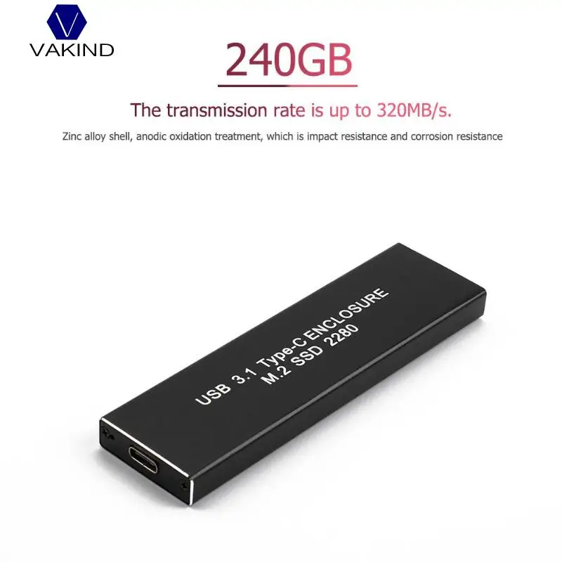 

NEW Zinc Alloy Case USB3.1 Type-C to M.2 240GB High Speed Mobile External SSD Solid State Hard Drive Disk