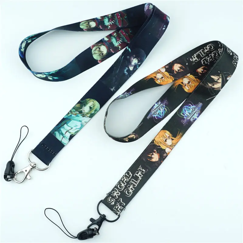 

Sword Art Online SAO Kirito Asuna Figure Neck Strap Lanyard Mobile Phone Charms Key Chain Camera ID Badge Holder Key Chains Gift