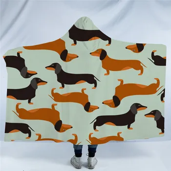 

Cartoon Dog Microfiber Hooded Blanket for Kids Adults Dachshund Sausage Sherpa Fleece Wearable Blanket 150cmx200cm