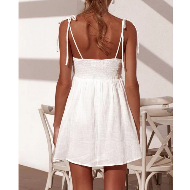 Summer Beach Dress Women White Spaghetti Strap Skater Mini Dresses Vestidos Evening Party Dress Female Summer Sundress
