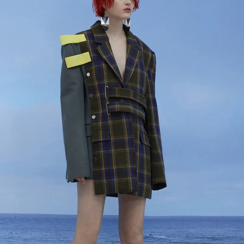 Slim Couleur Manches Longues Nouveau Style Femelle Mode Vgh Manteau Green À Hit Cou Marée Angleterre V De Veste Femmes 2019 Plaid Ceintures tqZIgxIwP