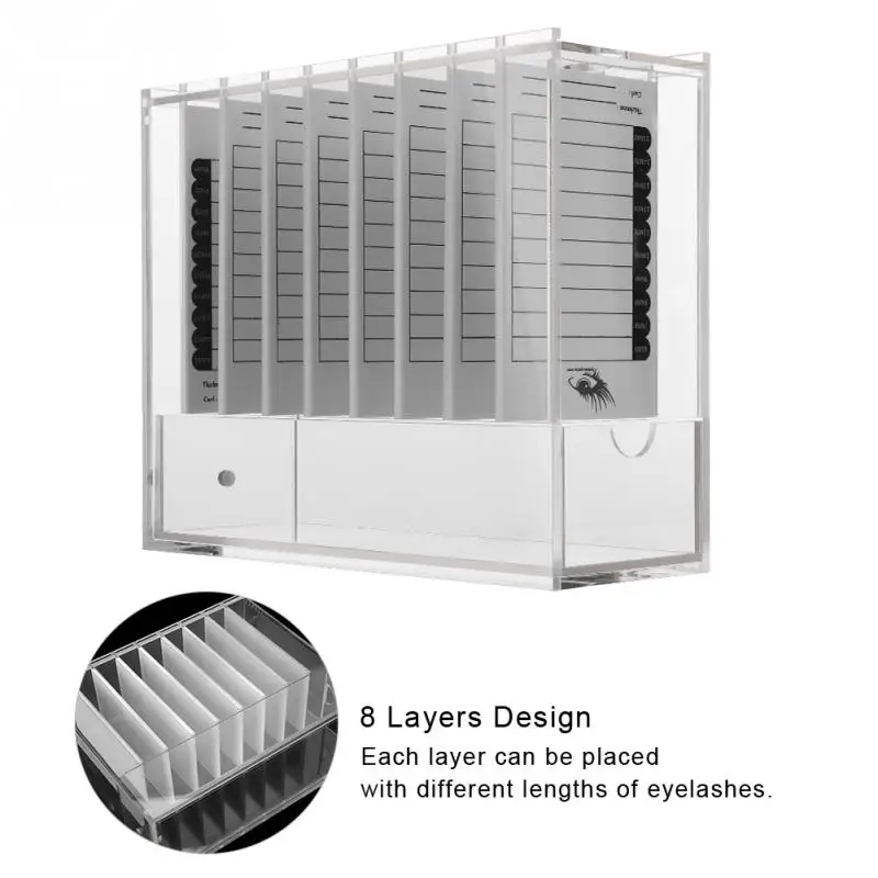 

8 Layers Eyelashes Storage Box False Eyelashes Display Holder Container Organizer with Scale eyelash extension Box Storage