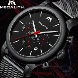 MEGALITH модные спортивные для мужчин часы водостойкий хронограф часы с сетчатым ремешком Аналоговые кварцевые наручные часы для мужчин Relogio