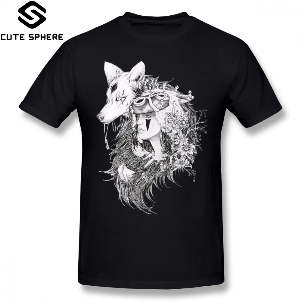 

Mononoke T Shirt Princess Mononoke Ghibli Studio T-Shirt Short Sleeves Male Tee Shirt Cotton Beach Print Awesome Tshirt