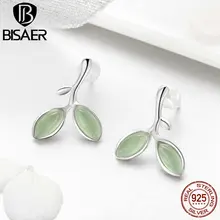BISAER подлинные 925 пробы Серебряные Листья дерева листовые почки серьги гвоздики для женщин завод модные серьги ювелирные изделия ECE465
