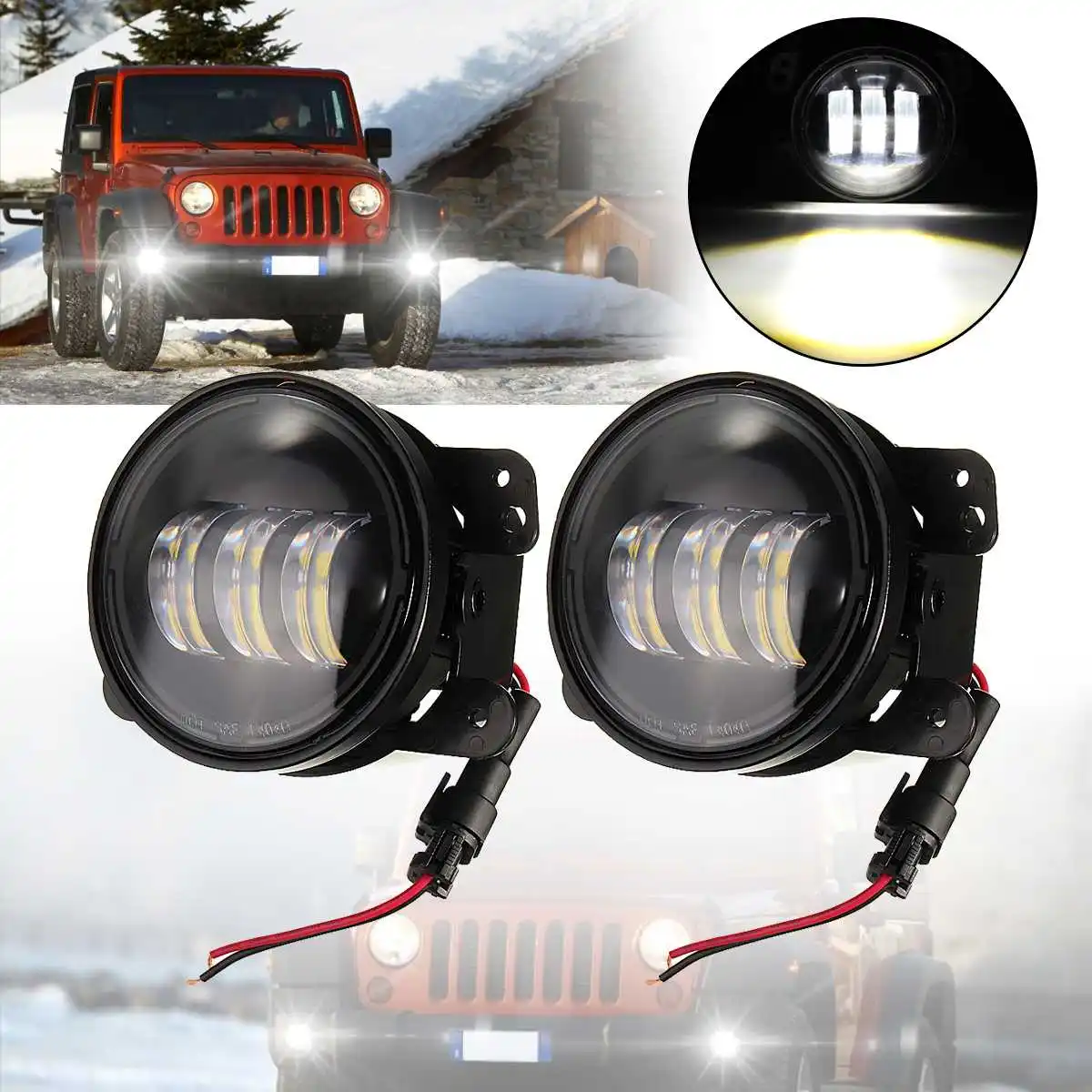 

2Pcs 4Inch Car Round Led Fog Lights Projector Lens 4'' White Lamp For Jeep for Wrangler Jk for Dodge for Chrysler Offroad