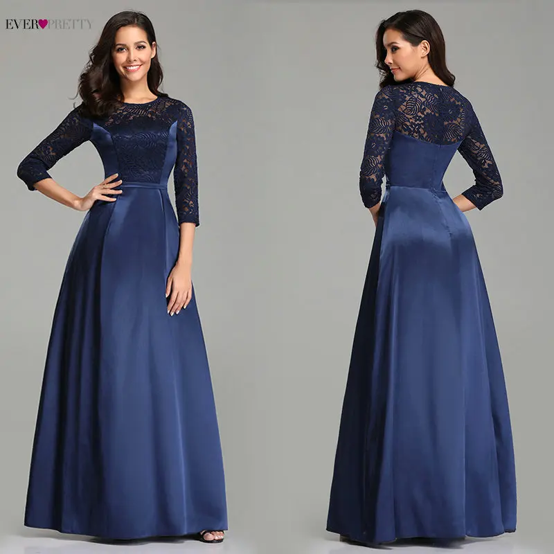 Темно-синие платья для выпускного вечера кружевные рукава атласные элегантные А-образные Длинные свадебные вечерние платья для гостей красивые сексуальные платья Vestido De Gala