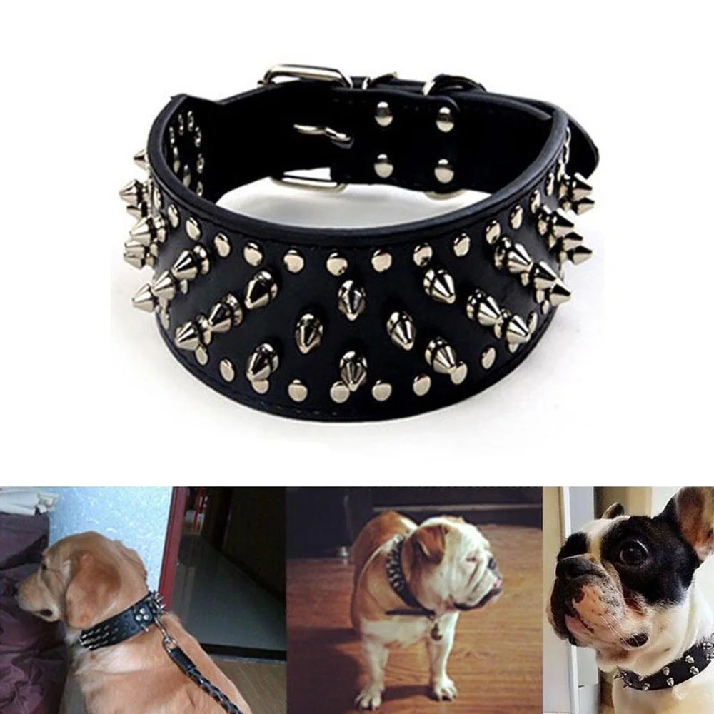 

Punk Style Spiked Pet Dog Collar Round Bullet Nail Rivet Studded Collar Neck Strap Pitbull Collar PU Leather Pet roducts
